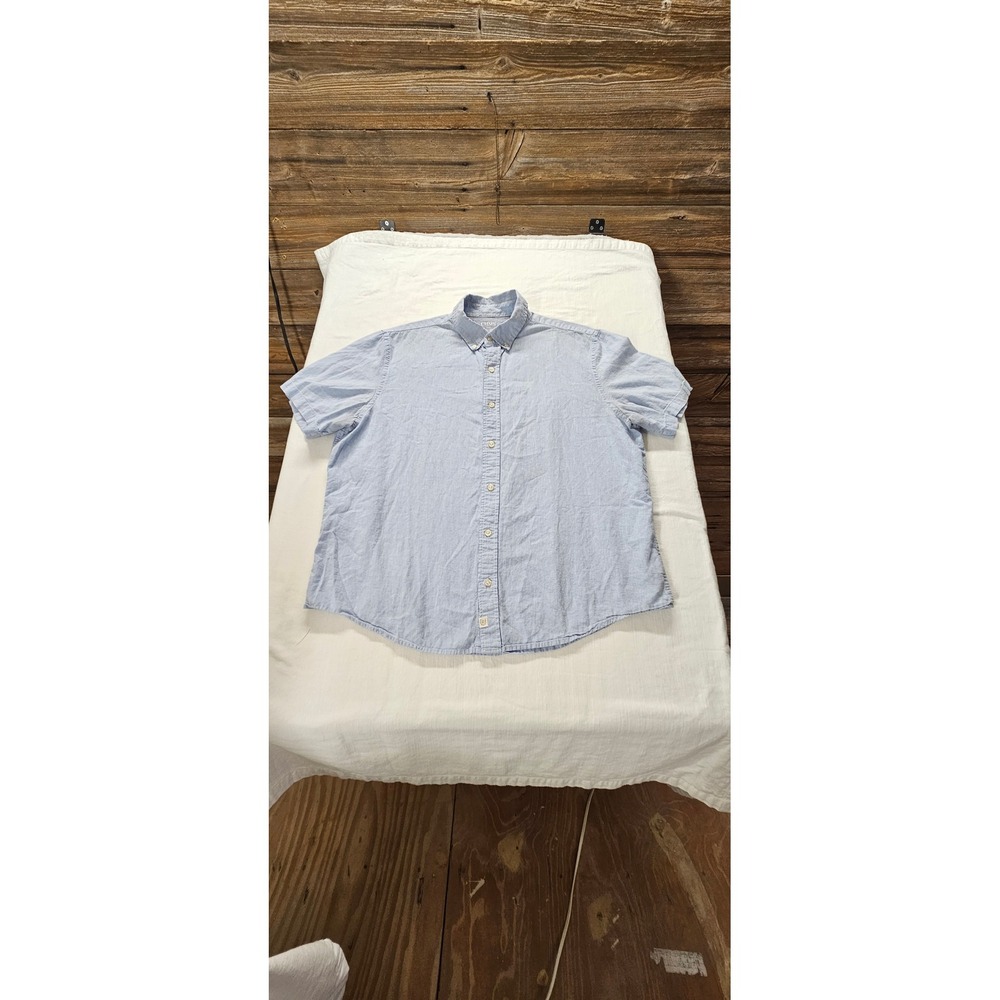 Chaps Coastland Wash Linen Blend Shirt Mens XL Blue Short Sleeve Button Down